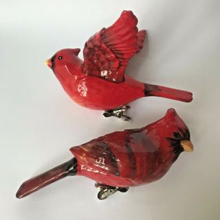 Ceramic Clip On Red Robin Holiday Birds Tree Pottery Nature Ornaments