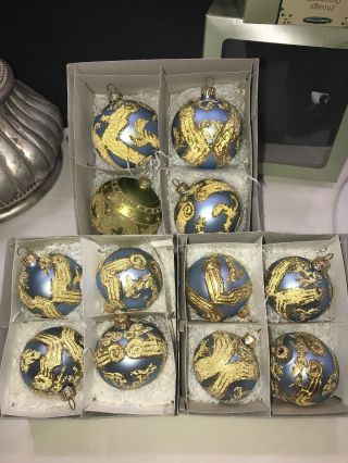 12 Smith & Hawken Glass Ornaments Mouth Blown Hand Painted Made In Poland