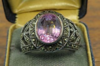 Vintage Silver Judith Jack Art Deco Style Amethyst Filigree Marcasite Ring