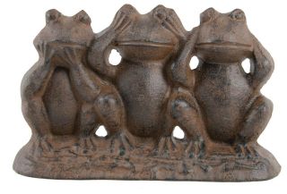 Hear See And Speak No Evil Frogs Tabletop Figurine Cast Iron 7 Inches Brown