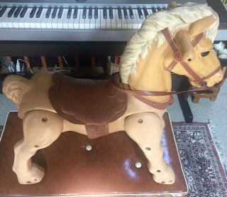 Vintage Marx Marvel The Mustang Riding Bounce Western Toy 1960s W/saddle & Reins