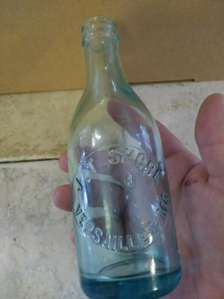 Vintage Collectible J.  T.  Shores Versailles,  Mo.  Clear Blue Bottle,  Near