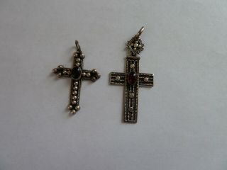 2 Vintage Sterling Silver 925 Crosses With Stones And Lovely Detailing