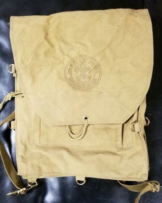 Vintage Boy Scouts Of America Bsa Haversack Hiking Backpack No.  573