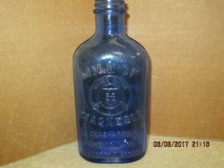 Vintage Phillips Milk Of Magnesia Cobalt Blue Glass Bottle 6 1/2 "