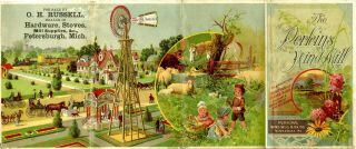 1889 Perkins Wind Mill & Ax Co Mishawaka,  Indiana 4 Panel Color Folder