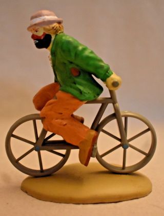 Emmet Kelly Jr Clown Riding Bicycle Figurine 2 7/8 In.  Tall 2.  5 In.  Wide Flambro