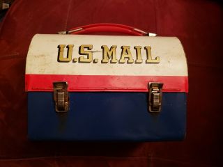 Vintage 1960s U S Mail (mr Zip) Dome Metal Lunch Box Aladdin Usa,  Stickers Look