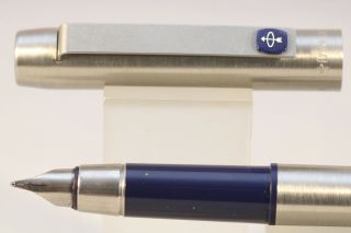 Vintage (1989) Parker 25 Medium Fountain Pen,  Brushed Steel With Blue Trim