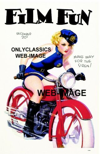 1929 Sexy Girl Film Fun Motorcycle Police Art Deco 11x17 Poster Pinup Cheesecake
