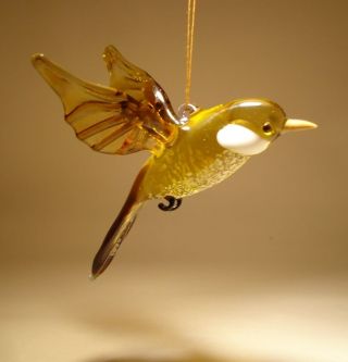 Blown Glass Figurine Art Brown Hanging Bird Sparrow Ornament