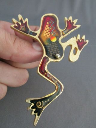 Vintage Gold Tone Yossi Steinberg Stained Glass Like Abstract Froggy Pin Brooch