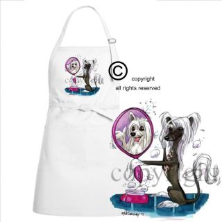 Chinese Crested Dog Breed Cartoon Caricature Mirror Image Kitchen Chef Apron