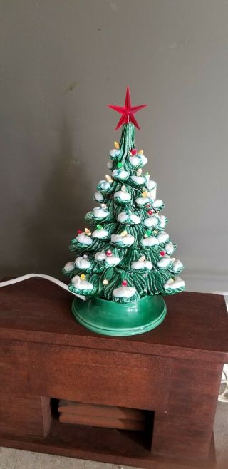 Vintage Ceramic Lighted Christmas Tree Atlantic Mold? Small 10 " W Base Village