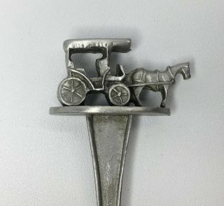 Vintage Mackinac Island Michigan Pewter Souvenir Spoon With Horse And Buggy Top
