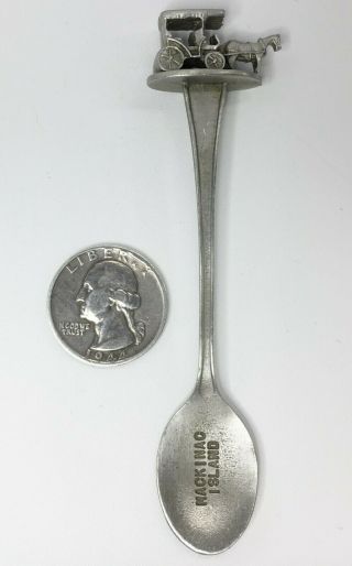 Vintage Mackinac Island Michigan Pewter Souvenir Spoon with Horse and Buggy Top 2