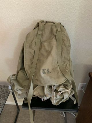 Vintage Ww2 Us Army Military Field Backpack Rucksack Canvas Bag Frame