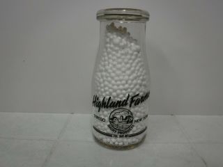 Vintage 1/2pt Highland Farms Dairy Milk Bottle,  Owego Ny