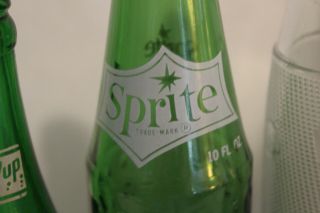 5 Vintage Glass Soda Bottles: Sprite,  TAB,  7Up,  Orange Crush,  Bubble Up 3