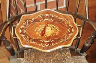 Italian Vintage Inlaid Wood Marquetry Serving Tray Brass Musical Instruments