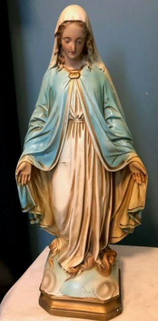 Large Vintage Carmelite Nuns Convent Blessed Virgin Mary Statue 21 "