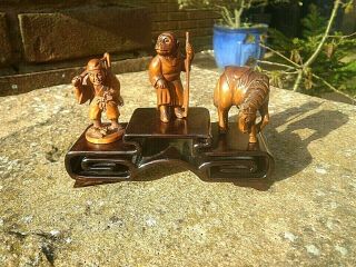 3 Tier Carved Iron Wood Stand For Netsuke,  Snuff Boxes,  Small Collectables 2