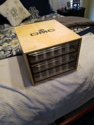 Vintage Dmc Wood Storage 3 Drawer Storage Cabinet For Embroidery Read B4 Buying