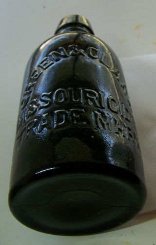 Green & Clark Missouri Cider Embossed Blob Top Black Glass Soda Bottle Repaired