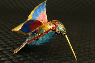 Ancient Art Old Cloisonne Hand Carved Hummingbird Statue Pendant Noble Gift