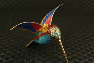 Ancient art old Cloisonne Hand Carved hummingbird Statue pendant noble gift 2