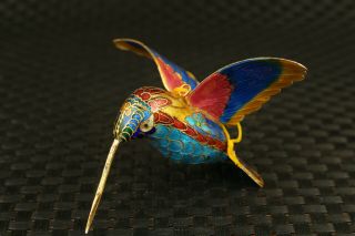Ancient art old Cloisonne Hand Carved hummingbird Statue pendant noble gift 3