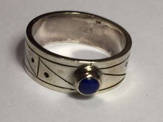 Vintage Awesome Sterling Silver Lapis Lazuli Nativity Motives Band Ring 6.  5 Rare
