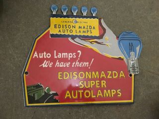 Porcelain Edison Mazda Enamel Sign 13 " X 11 " Inches