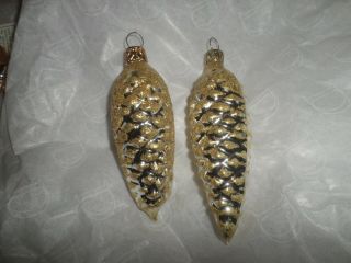Old World Glass Christmas Gold & Silver Pine Cone Frosted Ornaments