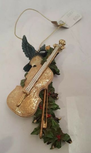 Vintage Roman Inc Bluebird With Violin And Holly Ornament Adorable With Tag