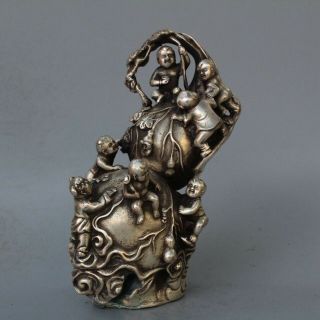 Collectable Handwork Miao Silver Carve Fairchild Hug Gourd Wealthy Noble Statue
