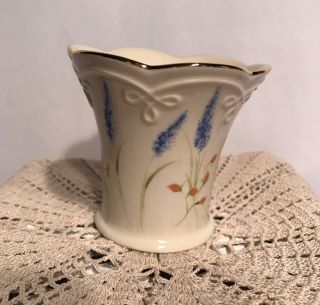 Lenox Flower Candle Holder Votive Ivory Blue Purple Green Gold Etch Ceramic