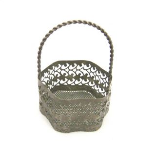 Vintage Miniature Silver Tone Filagree Basket 3 1/2 " Tall