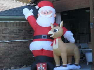 Gemmy Airblown Inflatable Santa With Rudolph The Red Nosed Reindeer 10 Foot Tall