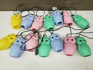 2 Vintage Retro Rv Party Lights Blow Mold Owls Pink Green Blue Yellow 7 String