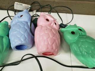 2 Vintage Retro RV Party Lights Blow Mold Owls Pink Green Blue Yellow 7 String 2