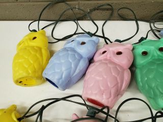 2 Vintage Retro RV Party Lights Blow Mold Owls Pink Green Blue Yellow 7 String 3