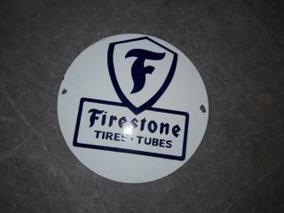 Porcelain Firestone Tires & Tubes Enamel Sign Size 10 " Inches Round