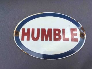 Old Humble Gasoline Oil Company Of Texas Porcelain Advertising Oval Sign