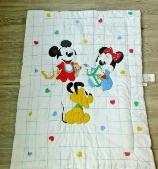 Vintage Disney Baby Mickey Mouse Minnie Crib Blanket Comforter Dundee Hearts Euc