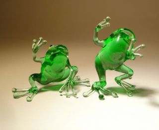 Blown Glass Figurine " Murano " Art Animal Two Green Dancing Frogs 3