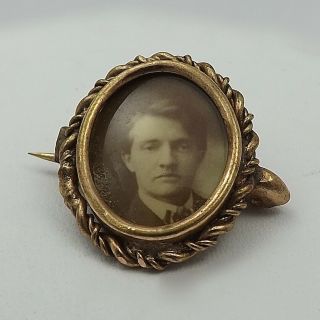 Victorian Rose Gold Filled Mini Portrait Mourning Brooch Pin 1.  5gr
