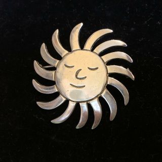 Huge Vintage Taxco Sterling Silver Smiling Sun Shine Brooch (18g) 3