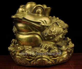 China old antique hand made brass Sycee and toad statue f02 3