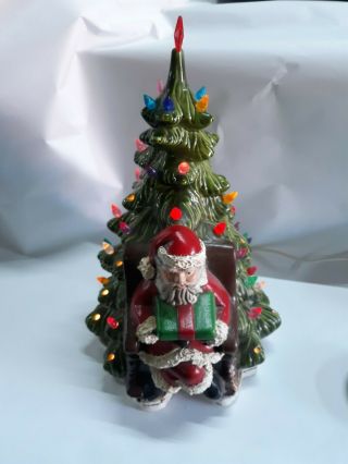 Vintage Lighted Ceramic Christmas Tree With Santa Reading 11 " X 8 "